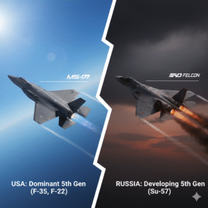 5th Gen Air Power. The US leads with a large inventory of F-35 and F-22 jets, setting a high bar for stealth and avionics against Russia's developing Su-57 fleet