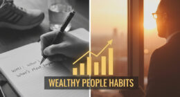 A successful professional waking up early to review a WMI to-do list with a sunrise in the background.