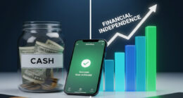 A visual representation of an emergency fund strategy showing a balance between cash in a jar and a growing digital investment portfolio on a smartphone.