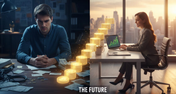 A professional person organizing gold coins into stacks representing habit stacking for financial growth.