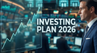 Financial analyst reviewing a personal investing plan 2026 chart showing stock market trends and AI growth.