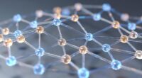3D molecular model with blue and beige atoms connected by rods, forming a lattice network