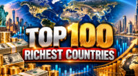 Top 100 richest countries ranked by GDP per capita with a global economic map